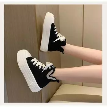 Большие размеры 35-40 Модные туфли цвета конфет, женские высокие кроссовки, блестящие парусиновые женские туфли на плоской подошве, ботильоны на платформе, корзина для женщин 35 чёрный