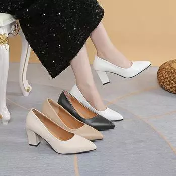 Большие размеры 35-42 Базовые туфли-лодочки с острым носком на высоком каблуке для женщин Туфли-лодочки Неглубокие белые свадебные туфли Черные 35 белый