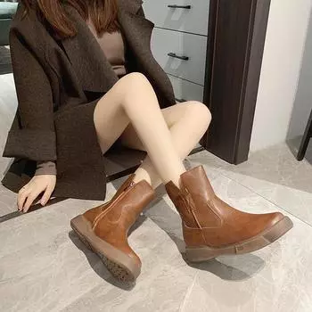 Большие размеры 35-42, массивные мотоциклетные ботинки для женщин, модные ботинки в стиле армейской обуви с круглым носком и шнуровкой, женская обувь, ботинки в стиле армейской обуви для женщин 35 светло-коричневого