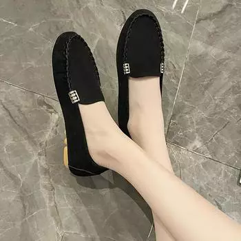 Большие размеры 35-43 Женские туфли на плоской подошве из искусственной замши слипоны Женские мокасины Металлические туфли-лодочки Мягкие женские туфли Черный цвет Zapatos Mujer 36 чёрный