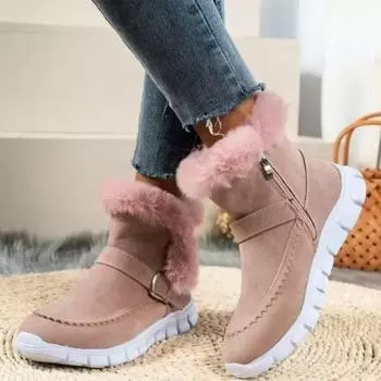 Большие размеры 35-43 женские туфли на платформе из искусственной замши с застежкой-молнией из хлопка, модные меховые плюшевые теплые зимние женские ботинки для снега Botas de Mujer 35 чёрный