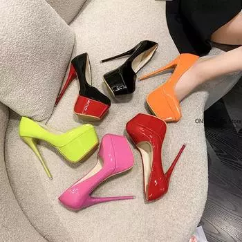 Большие размеры 35-50, горячая распродажа, туфли-лодочки на платформе с тонким каблуком 16 см, женские туфли-лодочки для вечеринок и танцев, модные туфли-лодочки на платформе 5,5 см с очень высоким каблуком 35 розовый