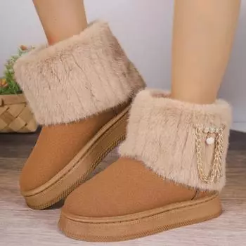 Большие размеры 36-42, бархатные зимние сапоги с металлической цепочкой на платформе для женщин, модные новые повседневные сапоги с мягкой подошвой, женские сапоги, обувь 36