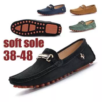 Большие размеры 37-48 Мужские мокасины Мягкие мокасины Весна Осень Мужские кожаные туфли Мужские туфли без застежек на плоской подошве Легкие туфли для вождения Новые ленивые туфли 37 чёрный