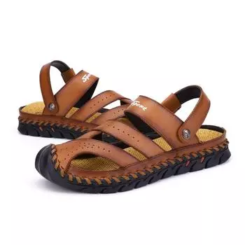 Большие размеры 38-46 Летние роскошные мужские сандалии для мужчин Тапочки Износостойкие дизайнерские повседневные мужские туфли Бесплатная доставка 41 коричневый