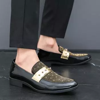 Большие размеры 38-47, деловые мужские кожаные туфли с кристаллами и бриллиантами, мужские лоферы, теннисные туфли для мужчин, повседневные, для вождения, роскошные дизайнерские туфли 38 золотой