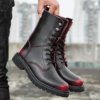 Большие размеры 38-48, модные мужские зимние ботинки, модные высокие ботинки на шнуровке для мужчин, кожаные удобные мужские черные ботинки botas para hombre 40