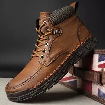 Большие размеры 39-48 Мужские кожаные туфли Высокие балетки Кроссовки для отдыха на открытом воздухе Дышащая мужская повседневная обувь 39 чёрный