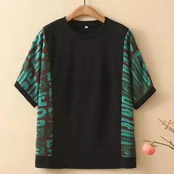 Большие размеры 3XL-8XL, летние блузки большого размера, женские топы, элегантные свободные винтажные повседневные рубашки, одежда для женщин среднего возраста 3XL чёрный