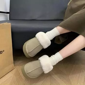 Большие размеры 40, зимние сапоги, меховые тапочки, женские, на плоской подошве, полуботинки Baotou, хлопковые туфли на толстой подошве, женские сапоги Zapatillas De Mujer 35