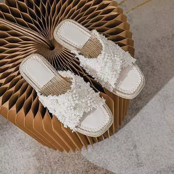 Большие размеры 42–43, женские сандалии на плоской подошве с перекрестными ремешками, без шнуровки, с жемчугом и бахромой, на конопляной подошве, рыбацкие тапочки, уличная женская обувь для отдыха 40