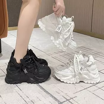 Большие размеры 42, увеличивающие рост, белые туфли для папы, женские новые туфли на толстой подошве 8 см, повседневные спортивные туфли цвета бисквита, супер 35 чёрный