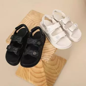 Большие размеры 43, высококачественные летние модные кожаные женские сандалии, женские сандалии на плоской подошве для женщин, сандалии на платформе Rome для женщин 35 чёрный