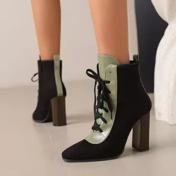 Большие размеры 44 45 46 осень-зима новые квадратные носки пэчворк смешанные цвета женские ботильоны квадратные высокие каблуки уличные модные ботильоны 6