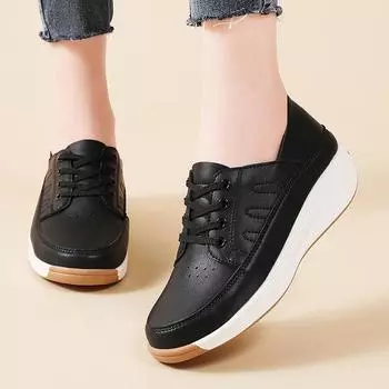 Большие размеры 44 Весенние туфли для женщин Осенняя мода Толстая подошва танкетка Повседневная обувь Британский стиль Шнуровка Лоферы Zapatos Mujer 35 бежевый