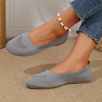 Большие размеры 44 Женская обувь Весна/Осень 2024 Новые Туфли-бобы с мелким носком Сетчатые дышащие удобные туфли на плоской подошве с круглым носком 36 темно-синий