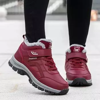 Большие размеры 45, водонепроницаемые зимние ботинки для женщин, повседневные ботинки на платформе и танкетке, нескользящая женская зимняя обувь, теплые ботильоны на меху 2025 35 вино красного