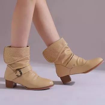 Большие размеры 46 47 48 весна-лето новые женские ботильоны на среднем каблуке с круглым носком и пряжкой на ремне в стиле вестерн, джинсовые ковбойские ботильоны-шорты 6
