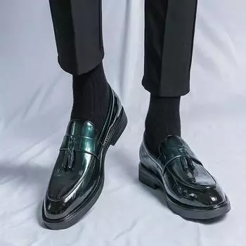 Большие размеры 46, остроносые кожаные туфли, мужские модные кожаные ботинки челси с пайетками, британские туфли для ночного клуба 38 чёрный