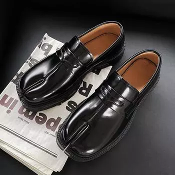 Большие размеры 46 женские туфли таби модные мужские мокасины с раздельным носком обувь унисекс толстая подошва повседневная кожаная обувь обувь 36