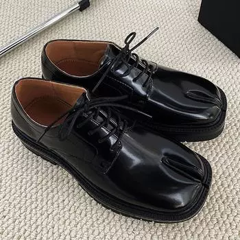 Большие размеры 46 женские туфли Tabi на шнуровке мужские мокасины с раздельным носком обувь унисекс толстая подошва повседневная кожаная обувь обувь 36