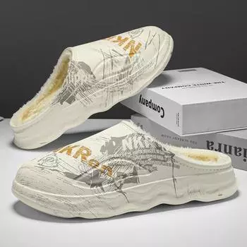 Большие размеры 47 мужские тапочки зимние хлопковые тапочки мужские на толстой подошве нескользящие теплые хлопковые туфли для дома шлепанцы 38-39 чёрный