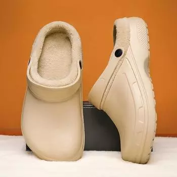 Большие размеры 48 мужские зимние тапочки для улицы удобные теплые съемные сандалии мужские повседневные нескользящие плюшевые меховые сабо для мужчин 36 чёрный