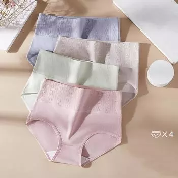 Большие размеры, 4 шт., хлопковые женские трусики с высокой талией, формирующее белье, дышащие трусики, однотонные женские трусы, тонкое женское белье M&4pcs