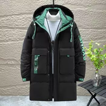 Большие размеры 4XL-10XL Модные мужские длинные пальто Зимние большие верхние одежды с капюшоном Повседневные свободные толстые теплые зимние парки 4XL чёрный