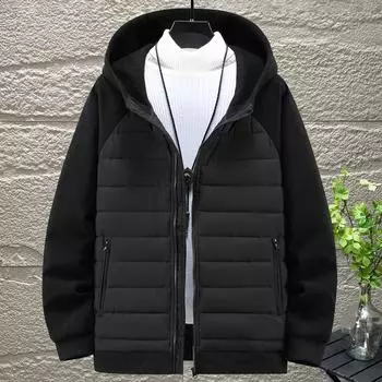 Большие размеры 4XL-10XL, модные зимние мужские парки с длинными трикотажными рукавами, верхняя одежда с капюшоном, свободные, толстые, теплые мужские куртки 10XL чёрный