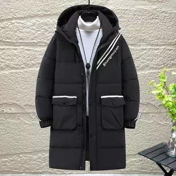 Большие размеры 4XL-11XL, модные мужские длинные парки, зимняя верхняя одежда больших размеров с капюшоном, повседневное свободное черное толстое теплое зимнее пальто 4XL чёрный