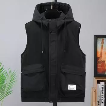 Большие размеры 4XL-11XL зимние парки без рукавов для мужчин с капюшоном куртка большого размера повседневная толстая теплая жилетка для мужчин верхняя одежда 4XL чёрный