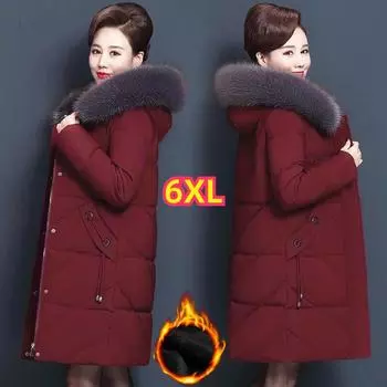 Большие размеры 6XL Женское зимнее хлопковое пальто для женщин среднего возраста Пуховики для мам Зимние хлопковые куртки с подкладкой Теплые толстые парки XXXL чёрный