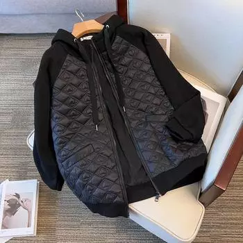 Большие размеры 9XL Легкие хлопковые куртки с подкладкой, пальто, топы с капюшоном, на молнии, зимние свободные повседневные корейские женские теплые толстовки Abrigos 9XL чёрный