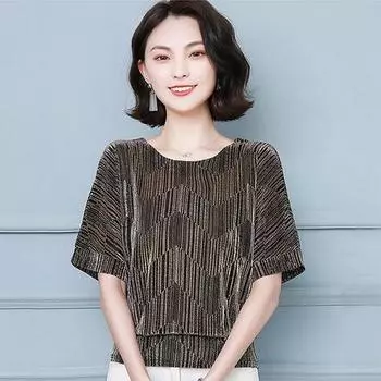 Большие размеры Блестящие женские блузки блестящие свободные рубашки с коротким рукавом топы модные элегантные блестящие туники с пайетками женские блузки M золотой