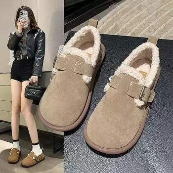 Большие размеры Boken Shoes и Hairy Shoes Женская уличная мода для осени и зимы Мягкая подошва хлопчатобумажной обуви с плюшевым утеплителем 35 темно-коричневого