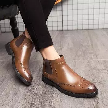 Большие размеры Brock гравированный тренд британская корейская версия зимние новые мужские ретро кожаные туфли высокие кожаные ботинки мужские 38