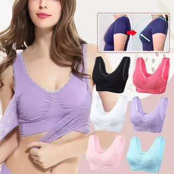 Большие размеры бюстгальтеров Push Up Gather Lingerie Сексуальный женский бюстгальтер спереди Clouse Кружевная отделка Sleep Wire Free Sports Bralette Brassiere S бежевый