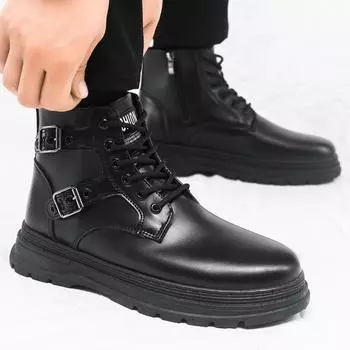 Большие размеры, черные ботинки Martin, мужские британские ботинки Tooling, модная обувь для отдыха на природе, кожаные ботинки среднего размера, мужские повседневные ботинки на осень 40