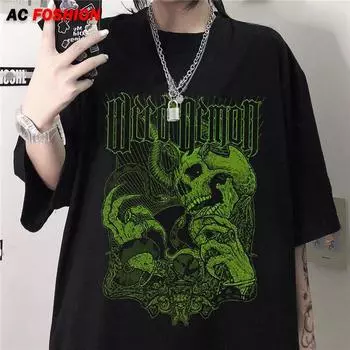 Большие размеры, черные, готические, темные женские футболки в стиле панк, одежда с графическим рисунком, уличная одежда в стиле Харадзюку, топы, женская футболка в стиле хип-хоп с коротким рукавом