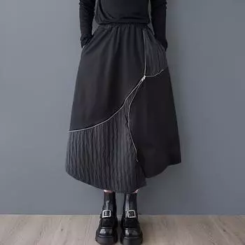 Большие размеры Черный Высокая талия винтажный пэчворк Весна осень повседневный свободный длинный для женщин юбки женская юбка
