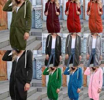 Большие размеры длинные толстовки туники модные толстовки на молнии куртки с карманами для женщин 5XL