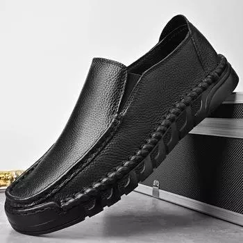 Большие размеры Doudou Shoes Мужские мокасины с одной педалью Мужские мягкие кожаные повседневные туфли для вождения на мягкой подошве 38 темно-коричневого