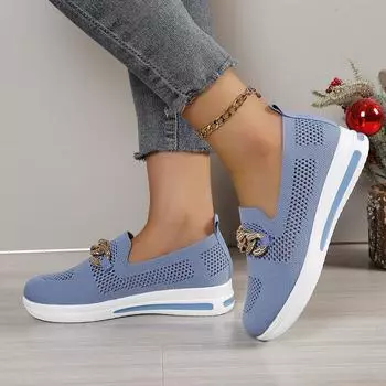 Большие размеры дышащая сетка Fly плетеные туфли для мам женские одинарные туфли на платформе нескользящие дышащие цепочки рабочие женские туфли 43