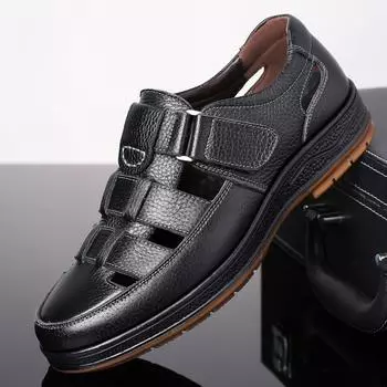 Большие размеры дышащей кожи, мужские туфли среднего и пожилого возраста, летние туфли с отверстиями, нескользящая мягкая подошва, деловая повседневная обувь для пап, мужская обувь 38 коричневый