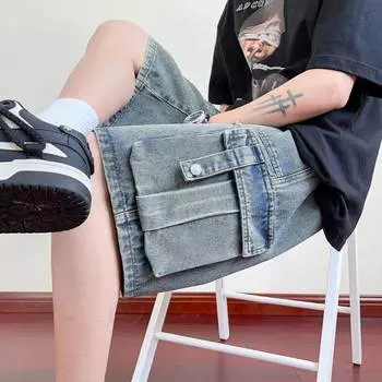 Большие размеры джинсовые шорты мужские летние тонкие свободные прямые брюки пять четвертей мужские универсальные повседневные рабочие шорты 8XL