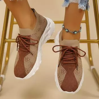 Большие размеры Fly-Woven Mesh Lace-Up Platform Sports Single Shoes Women s Fashion Casual Shoes 35