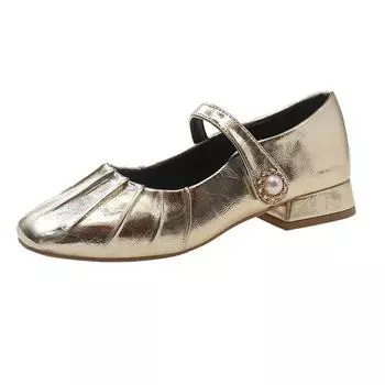 Большие размеры французская сумка на голову повседневные одинарные туфли женские нишевые туфли Мэри Джейн с мелким горлом и низким каблуком 35 золотой