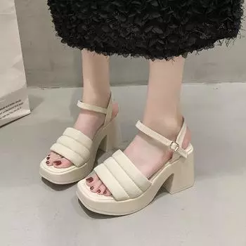 Большие размеры французских тапочек на толстой подошве, модные женские туфли 2024 года, новые феи Xiaoxiangfeng, туфли на высоком каблуке 35