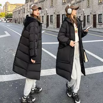 Большие размеры хлопчатобумажная одежда женская зимняя пуховая хлопчатобумажная одежда женская вельветовая сращивание с капюшоном утолщенная хлопчатобумажная одежда S чёрный